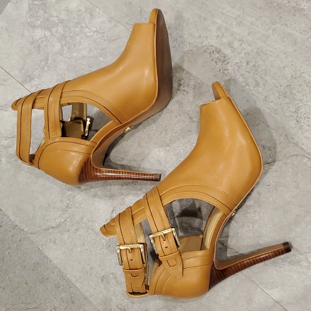 MK Blaze leather open toe bootie peep-toe heel dress booties
